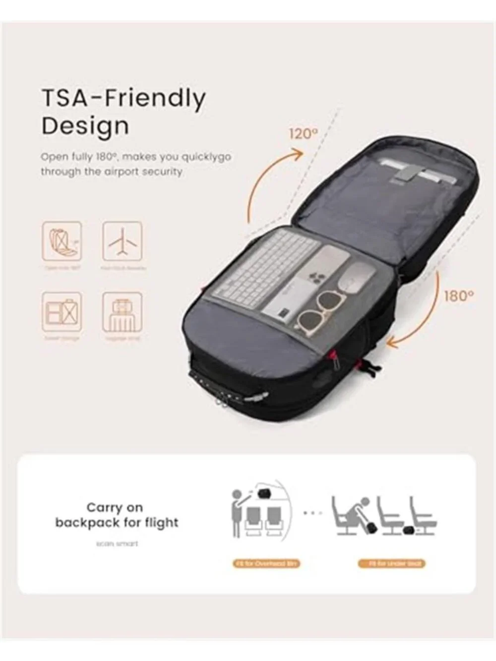 17 Inch Laptop Backpack Waterproof USB Charging Anti Theft Travel Black 35L
